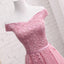 Cute A Line Lace Off Shoulder Prom Dress,Lace Evening Dresses,Pink Junior Homecoming Dresses IN356