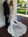 Off the Shoulder Short Sleeves Court Train Mermaid Wedding Dress with Appliques Lace INF75