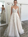 Cheap Spaghetti Straps Backless Off White Wedding Dress with Lace Appliques INK44