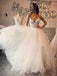 Ivory A-Line Spaghetti Straps Tulle Cheap Wedding Dress with Lace INF90