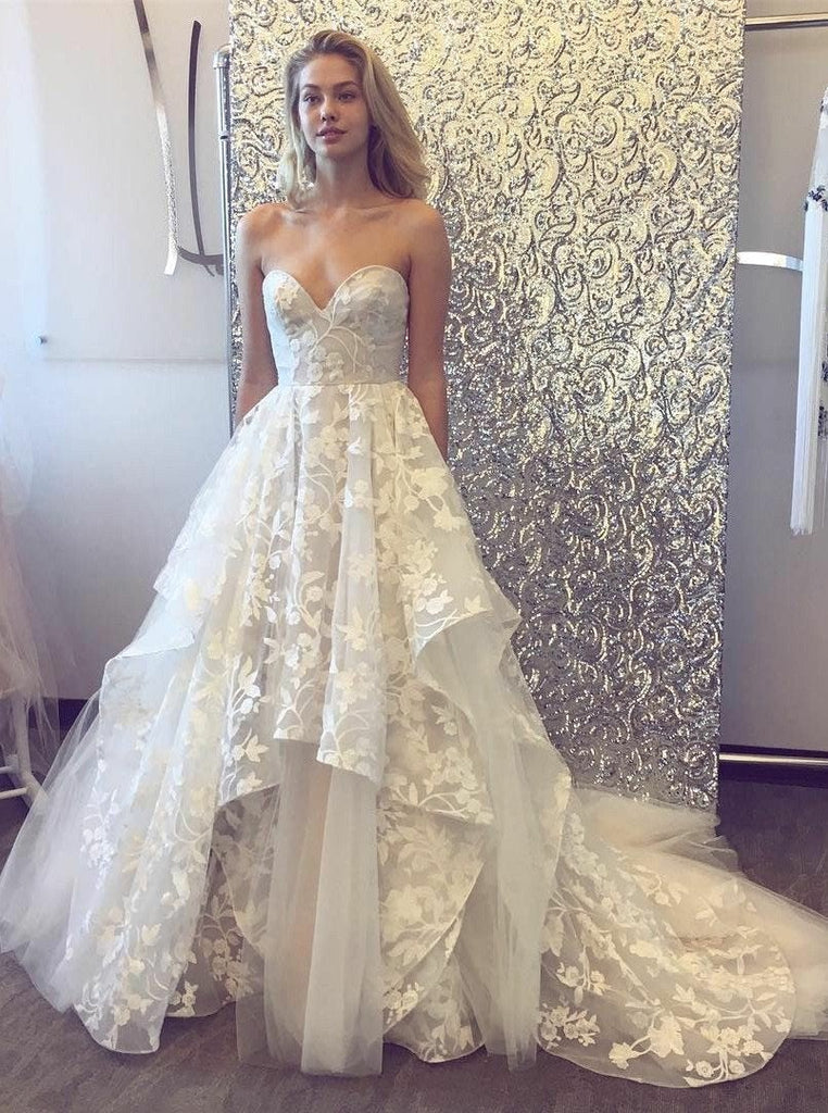 Fashion A-Line Sleeveless Sweetheart Tulle Lace Wedding Dress INF91