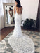 Mermaid V-Neck Backless Court Train Lace Wedding Dresses with Split INR38