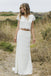 Two Piece V-Neck Cap Sleeves White Lace Wedding Dress INL55