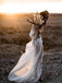 A-Line V-Neck Long Sleeves Beach Wedding Dress with Appliques INL49