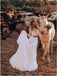 Two Piece Crew Long Sleeves White Chiffon Boho Wedding Dress with Lace INK43