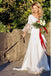 A-Line V-Neck V Back 3/4 Sleeves Satin Boho Wedding Dresses with Lace INS27