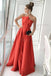 Simple A Line Strapless Long Satin Prom Dresses Formal Evening Dresses INS54