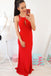 Mermaid Crew Open Back Floor-Length Red Prom Dresses with Keyhole INR7