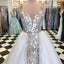 A-Line Spaghetti Straps Floor Length White Detachable Train Prom Dress with Appliques INQ65