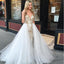 A-Line Spaghetti Straps Floor Length White Detachable Train Prom Dress with Appliques INQ65