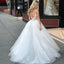 A-Line Spaghetti Straps Floor Length White Detachable Train Prom Dress with Appliques INQ65