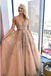 A-Line V-Neck Floor-Length Prom Dress with Appliques Beading INQ88