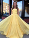 Yellow Long Chiffon A Line Prom Dress 2020 with Lace Up Back INS51