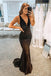 Elegant Glitter Rhinestone Mermaid Black V Neck Lace Long Prom Dress IN1936