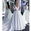 A Line Round Neck White Prom Wedding Dress With Bowknot INQ57