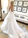 Beautiful Ball Gown V Neck Spaghetti Straps Backless Long Wedding Dresses with Train INE23