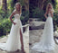 Lace Boho Off the shoulder Cap Sleeves Long Country Slit Wedding Gown, Beach Wedding Dress IN242