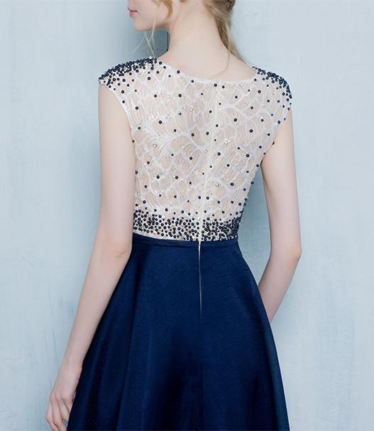 Beautiful Dark Blue Long Beading Zipper Back Prom Dresses K724