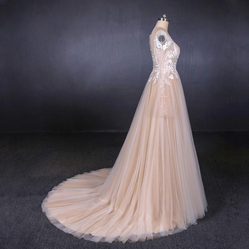 Charming A Line Long Sleeves Lace Appliques Tulle Wedding Dress INQ30