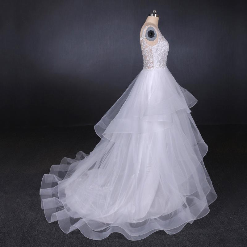 A Line V Neck Layered Backless Wedding Dress, Long Bridal Gown INQ23