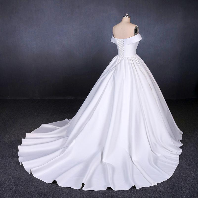 Off the Shoulder White Ball Gown Simple Wedding Dress, Satin Bridal Gown INQ20