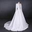 Simple A Line Long Sleeves Satin Wedding Dress, New Arrival White Long Bridal Gown INQ13