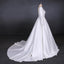 Simple A Line Long Sleeves Satin Wedding Dress, New Arrival White Long Bridal Gown INQ13