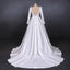 Simple A Line Long Sleeves Satin Wedding Dress, New Arrival White Long Bridal Gown INQ13