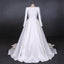 Simple A Line Long Sleeves Satin Wedding Dress, New Arrival White Long Bridal Gown INQ13