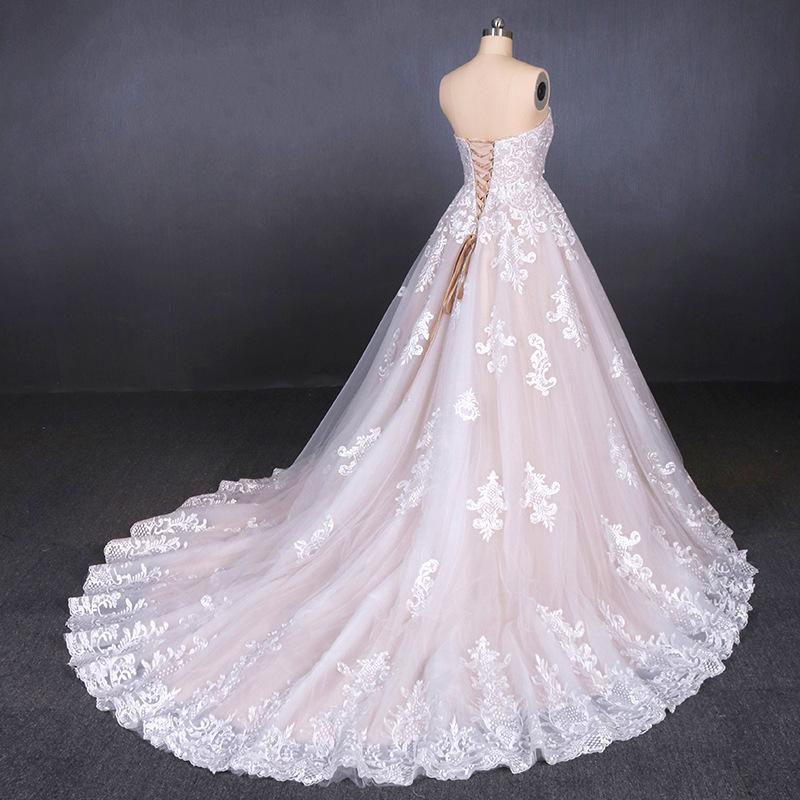 A Line Strapless Lace Appliques Wedding Dress, Cheap Bridal Dresses INQ16