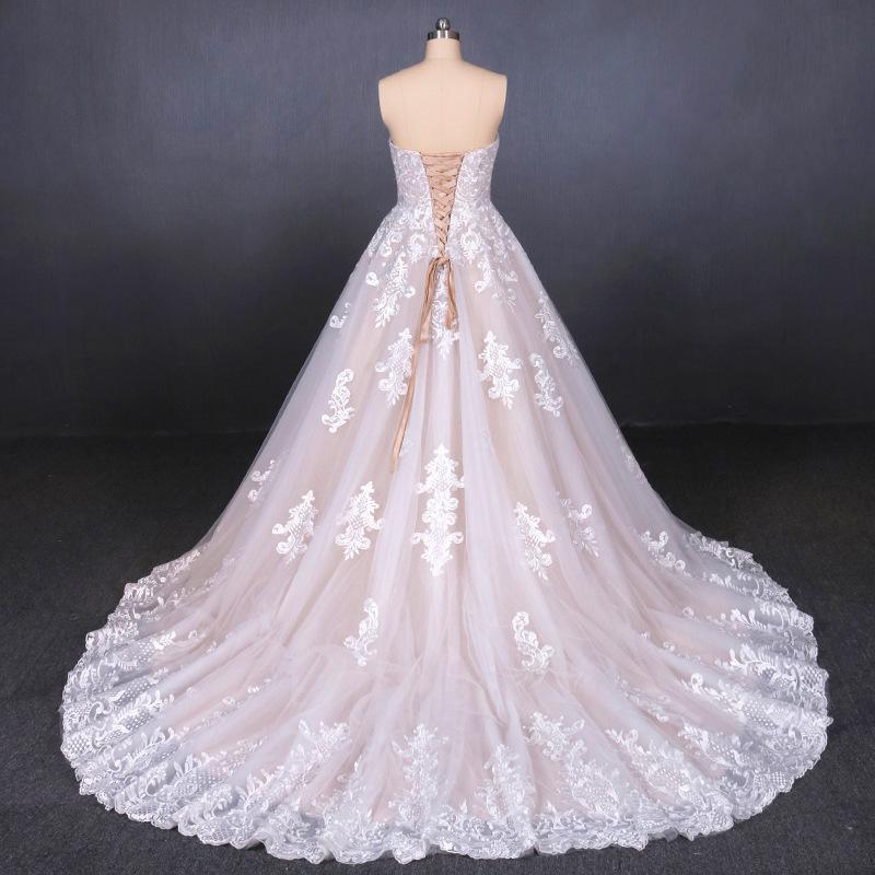 A Line Strapless Lace Appliques Wedding Dress, Cheap Bridal Dresses INQ16