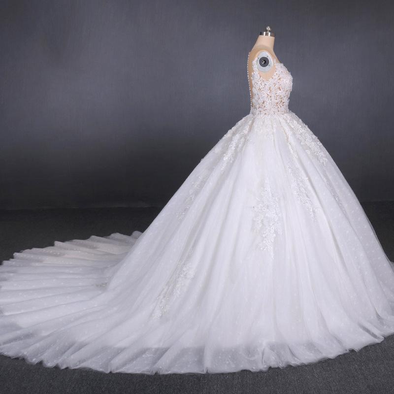 White Appliques Tulle Ball Gown Princess Wedding Dress, Bridal Gown INQ31