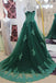 Sweetheart Lace Beading Long Green A-line Modest Prom Dresses K701