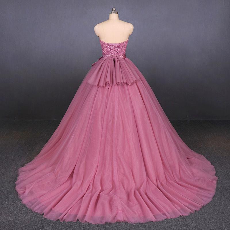 Strapless A Line Tulle Lace Appliques Prom Dresses, Long Formal Dress INQ22