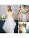 White V-Neck Lace Top Tulle Cap Sleeve A-Line Wedding Dress IN593