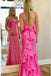 Gorgeous Hot Pink Satin Mermaid Long Prom Dress With Ruffles, Formal Evening Dress IN1962