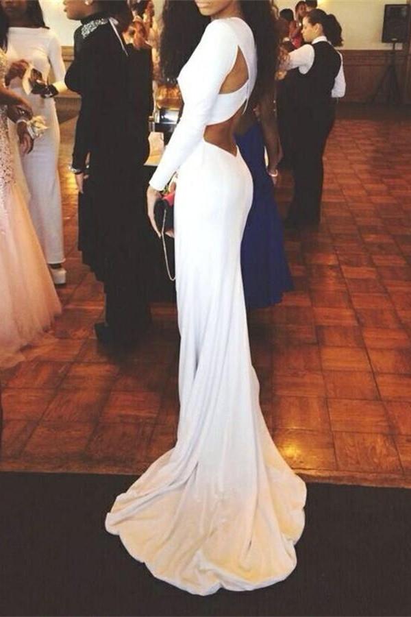 Long Sleeves White Mermaid Long Simple High Quality Cheap Prom Dresses K723