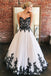 A Line Sweetheart Long Elegant Prom Dresses With Black Lace Appliques INS87