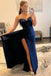 Navy Blue Sweetheart Sheath Long Prom Dress with Slit Evening Party Dresses IN1897