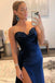 Navy Blue Sweetheart Sheath Long Prom Dress with Slit Evening Party Dresses IN1897