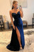 Navy Blue Sweetheart Sheath Long Prom Dress with Slit Evening Party Dresses IN1897