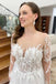 Off White Appliques Long Sleeves Backless A-Line Tulle Long Wedding Dress IN1910