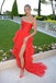 Red Tulle Strapless Split Front Ruffles Long Prom Evening Dresses IN1998