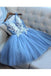 Blue Tulle A Line Lace Appliques Short Homecoming Dresses INC51