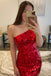 One-Shoulder Red Cut Glass Mirror Fitted Mini Homecoming Dresses Short Prom Dress INHD22