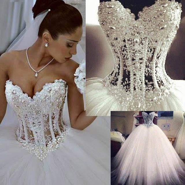 Princess Ball Gown White Sweetheart Strapless Beading Wedding Dress IN581