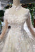 Tulle High Neck Long Sleeves HanINade Flowers Wedding Dresses INK12