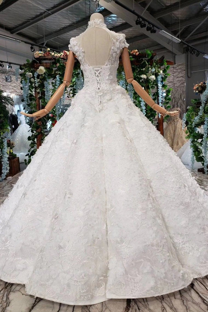 New Arrival Wedding Dresses Cap Sleeves Princess Ball Gown With Applique INK19