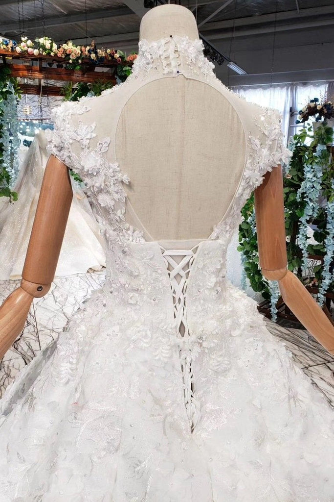 New Arrival Wedding Dresses Cap Sleeves Princess Ball Gown With Applique INK19