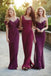 Burgundy Sheath Rushed Chiffon Long Bridesmaid Dresses Bridesmaid Gowns IN1838